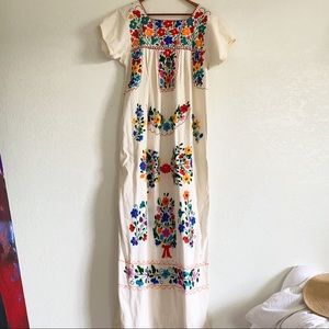 Vintage Oaxaca Embroidered Cotton Huipil Dress